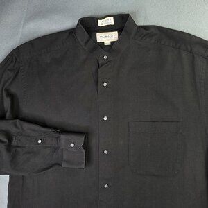 Dillards Murano Shirt Mens 16-33 Black Mandarin Collar Fine Cotton Vintage